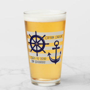 Verre Ancre Bleue Nuit Personnalisée Roue de Bateau Naud
