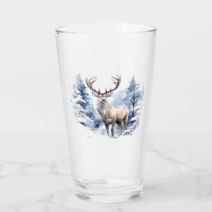Verre Aquarelle Cerf Forêt de neige hivernale Animal
