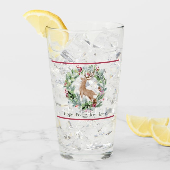 Verre Aquarelle couronne de Noël avec cerf sur mesure Va (Devant glace)