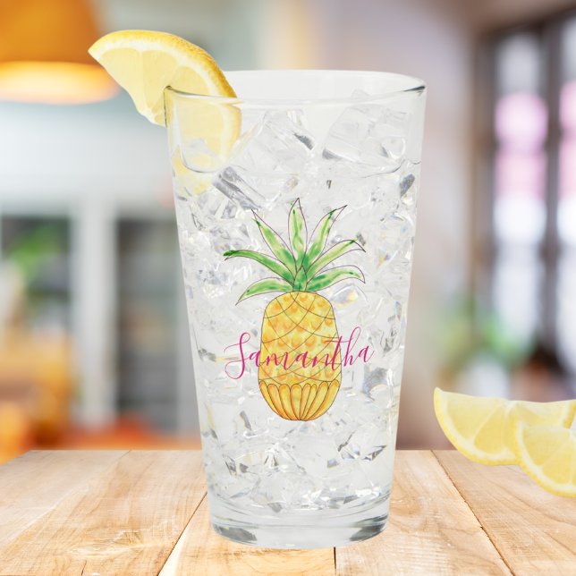 Verre Aquarelle d'ananas tropicale personnalisée (Créateur téléchargé)