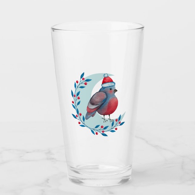 Verre Aquarelle Oiseau bleu de Noël sur la lune (Devant)