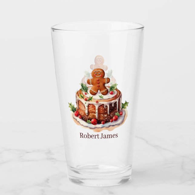 Verre Aquarelle pain d'épices gâteau ajouter nom (Devant)