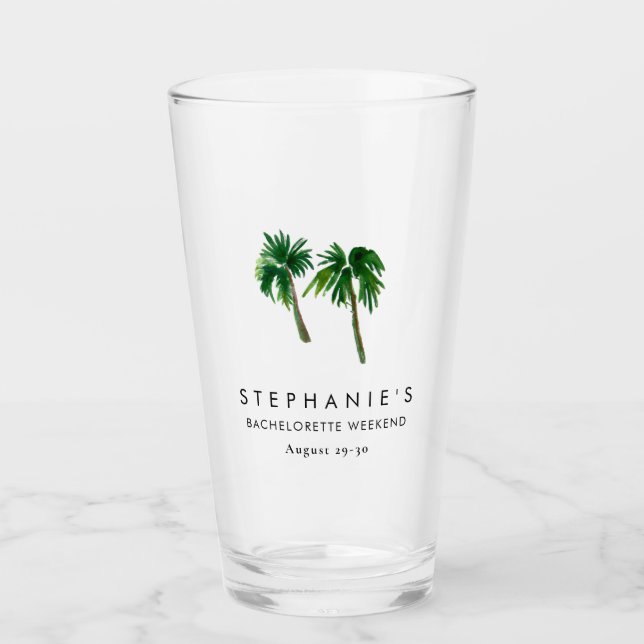 Verre Aquarelle Palmiers tropicaux Bachelorette (Devant)
