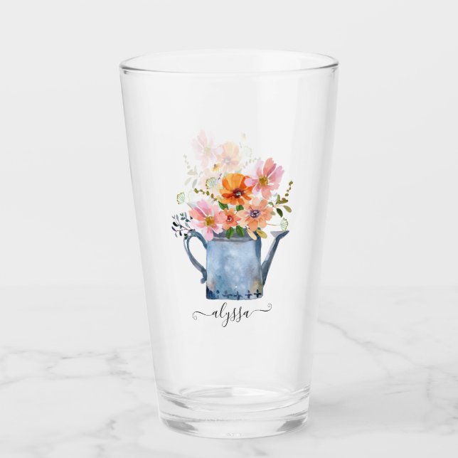 Verre Aquarelle peinte à la main Floral (Devant)