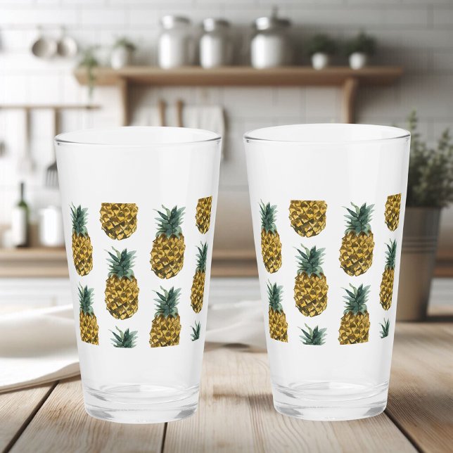 Verre Aquarelle tropicale ananas Motif sans couture (Créateur téléchargé)