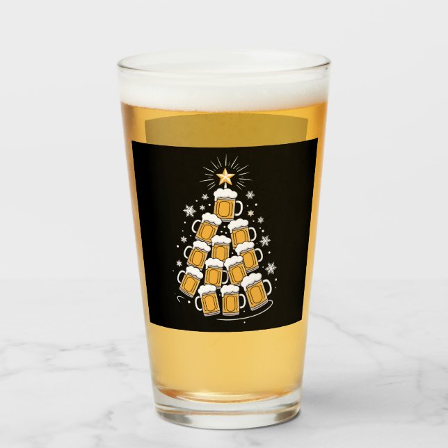 Verre Arbre de Noël drôle de bière Fêtes de fin d'année (Devant (rempli))