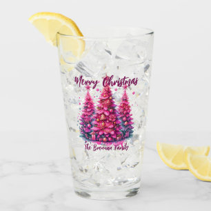 Verre Arbre de Noël rose Famille personnalisée