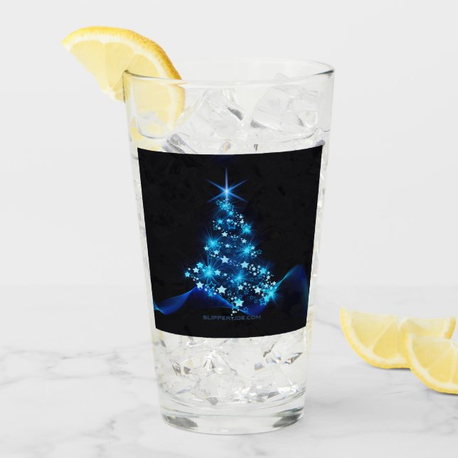 Verre arbre de Noël stylisé SlipperyJoe bleu brillant s (Devant glace)