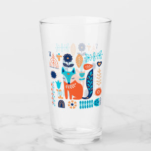 Verre Art folk Fox modèle floral   Nature