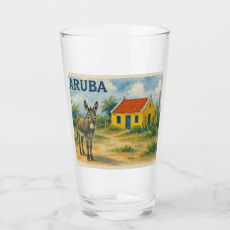 Verre Aruba Yellow Cunucu house with donkey watercolor
