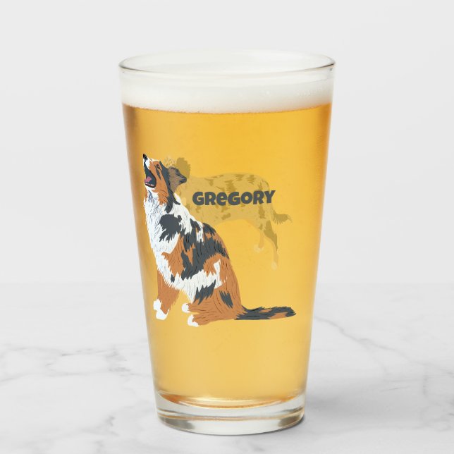 Verre Aussie Australian Shepherd Dog Personnalisé (Devant (rempli))