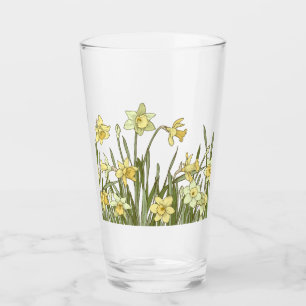 Verre avec bordure florale de jonquilles jaunes