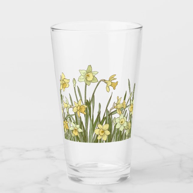 Verre avec bordure florale de jonquilles jaunes (Devant)