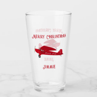 Verre Avion rouge vintage Joyeux Noël Pint Soda Jar