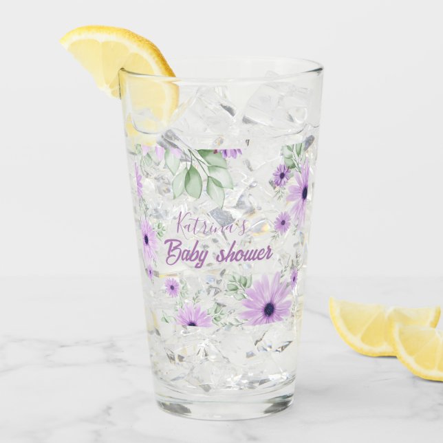 Verre Baby shower personnalisé de fleurs d'aquarelle vio (Devant glace)