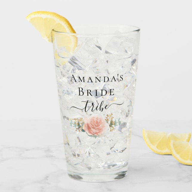 Verre Bachelorette rose d'or fleuri mariée tribu (Devant glace)