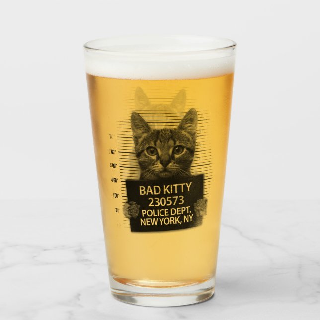 Verre Bad Kitty Chat Police Arrestation Photo Drôle Bièr (Devant (rempli))
