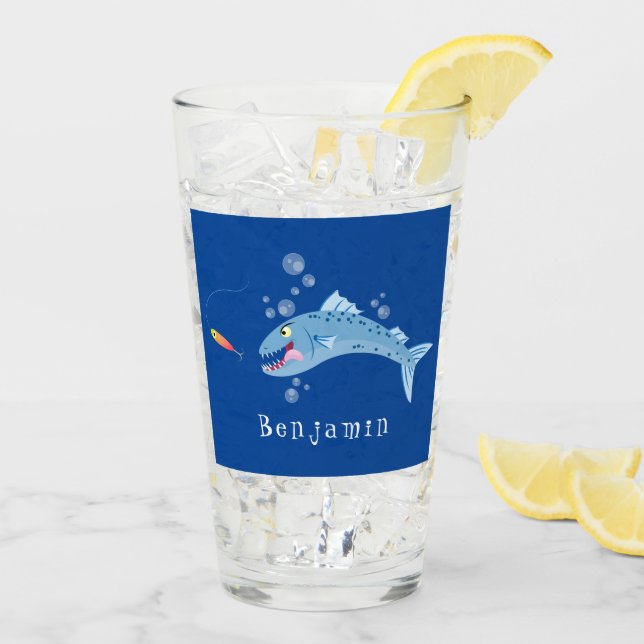 Verre Barracuda poisson affamé de la pêche dessin animé (Dos glace)