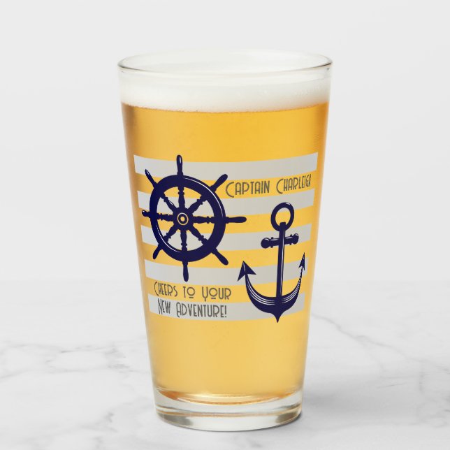 Verre Bateau bleu marine d'Ancre personnalisée Roue naut (Devant (rempli))