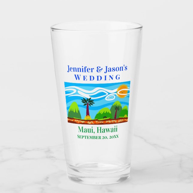Verre Beach Destination Tropical Mariage Hawaii Pint (Devant)