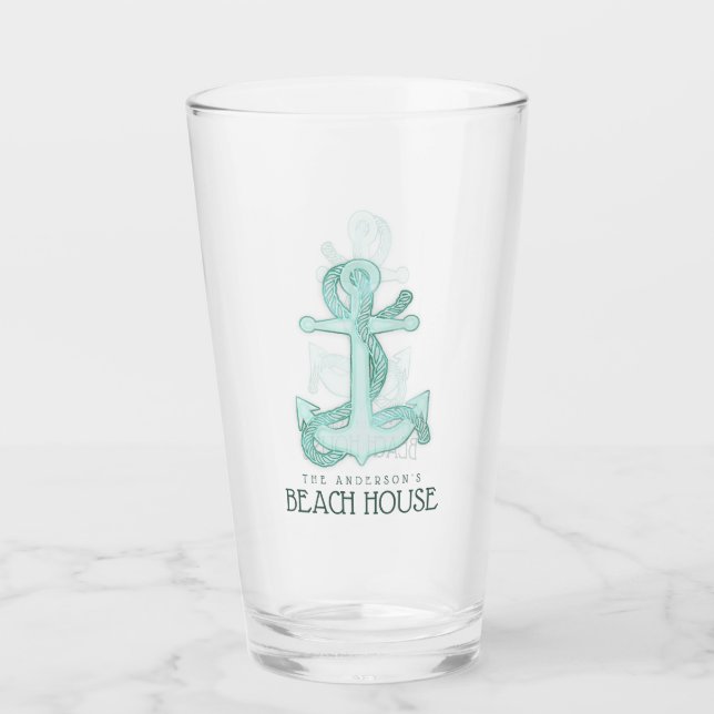 Verre Beach House Ancre & corde Aqua Blue ID623 (Devant)