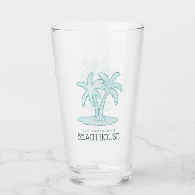 Verre Beach House Palm Trees Aqua Blue ID623 (Devant)