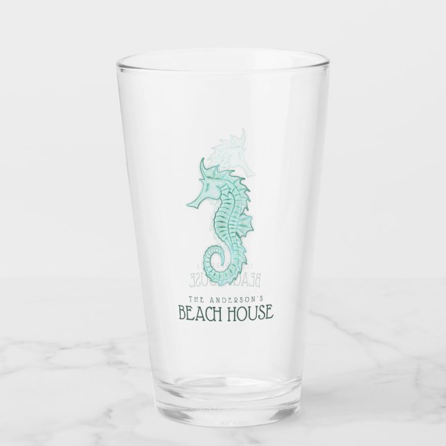 Verre Beach House Seahorse Aqua Blue ID623 (Devant)