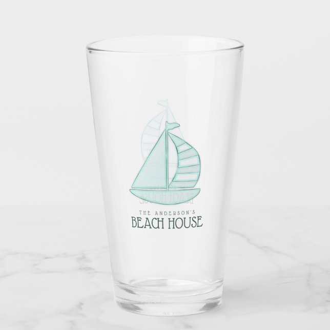 Verre Beach House Voilier Aqua Blue ID623 (Devant)