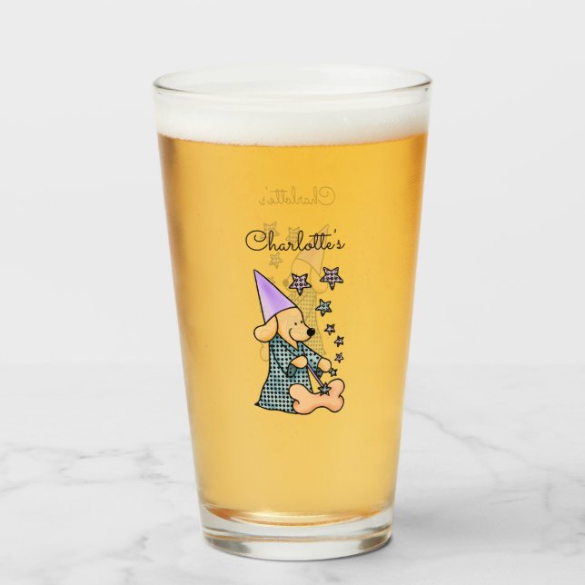 Verre Bébé mignon garçon bleu et noir élégant chien drôl (Devant (rempli))