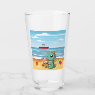 Verre Belle glace manger dino à la plage
