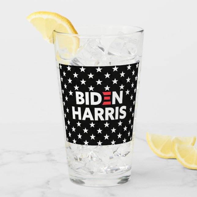 Verre Biden / Harris White Stars Motif Black (Devant glace)
