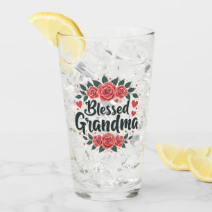 Verre Bienheureuse Grand-mère Florale Vintage Rose Typog