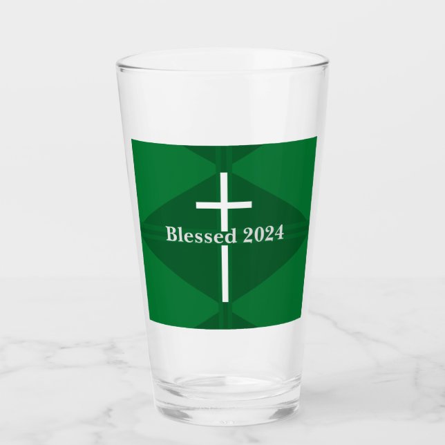 Verre Bienheureux Nouvel An Croix verte et blanche chrét (Devant)