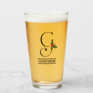 Verre Bière personnalisée Holiday Holly Monogram G