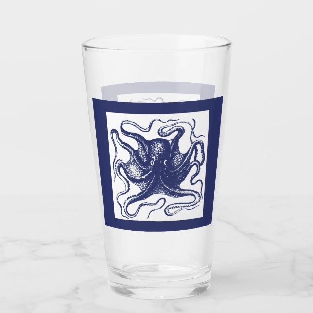 Verre Bleu Pint Octopus (Devant)