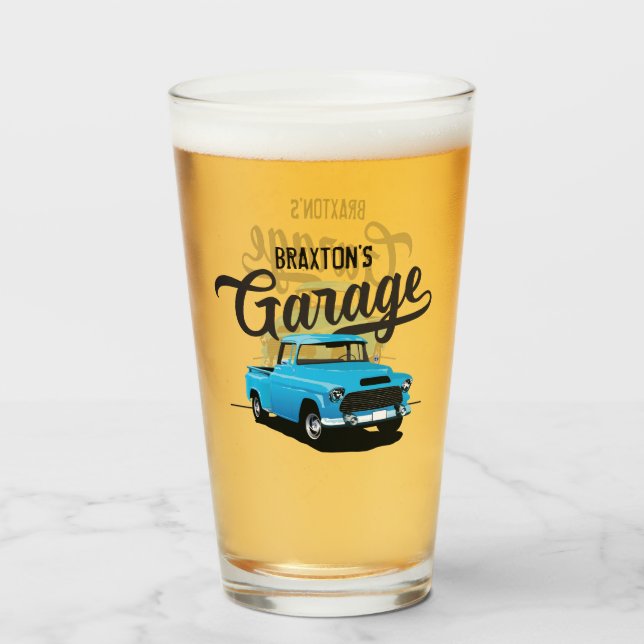 Verre Bleu Vintage Camion Custom Bière Glass (Devant (rempli))