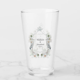 Verre Blue Heron Waterfowl Blanc Aquarelle Florale