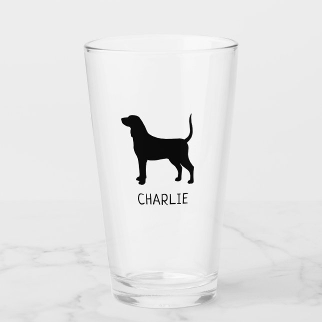 Verre Bluetick Coonhound Dog Silhouette Personnalisé (Devant)