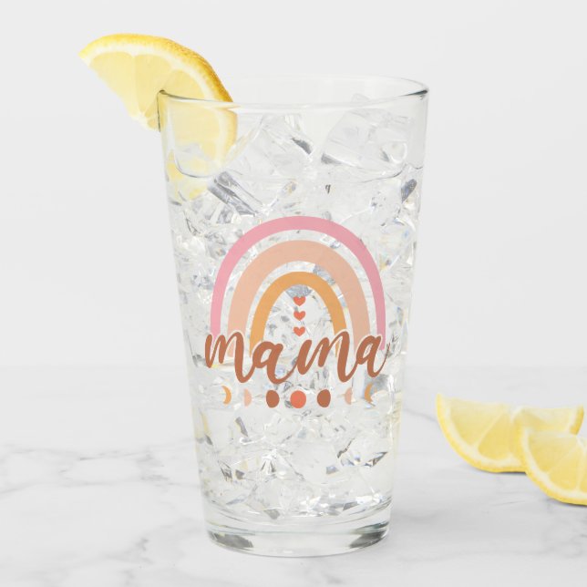 Verre Boho Rainbow Mama avec phases de lune (Devant glace)