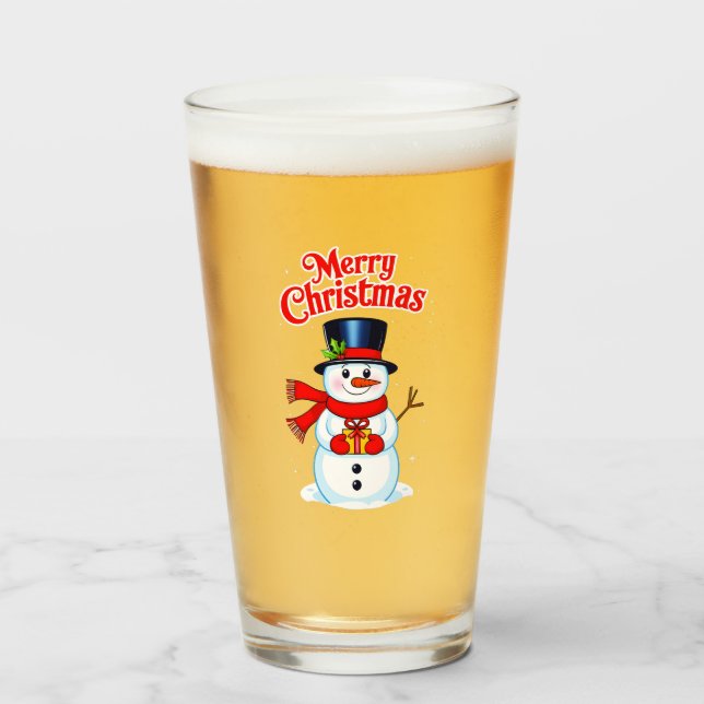 Verre Bonhomme de neige chapeau haut-de-forme noël (Devant (rempli))