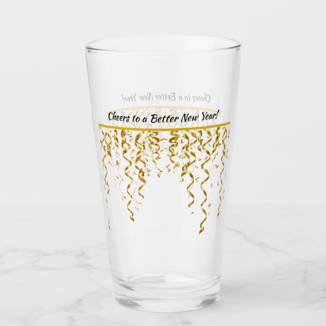 Verre Bonjour à un meilleur Nouvel An, Gold Streamers (Devant)