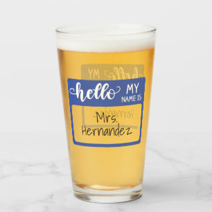 Verre Bonjour Mon nom est Bleu Nom Balise Fun Teacher Of