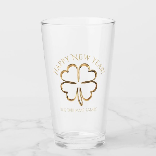 Verre Bonne année ou votre texte Quatre feuilles Clover (Devant)