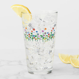 Verre Bordure de fleur colorée joliment arty