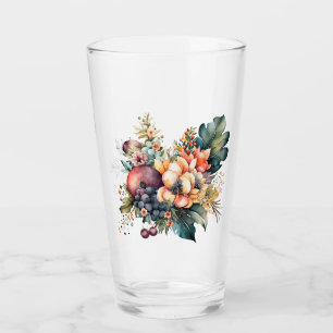 Verre Bouquet d'aquarelle avec fleurs baies et feuilles