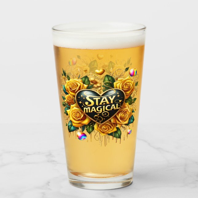 Verre Bouquet enchanteur de Roses d'or et de coeur (Dos (rempli))
