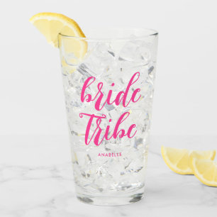 Verre Bride Tribe Script moderne Hot rose Bridesmaid