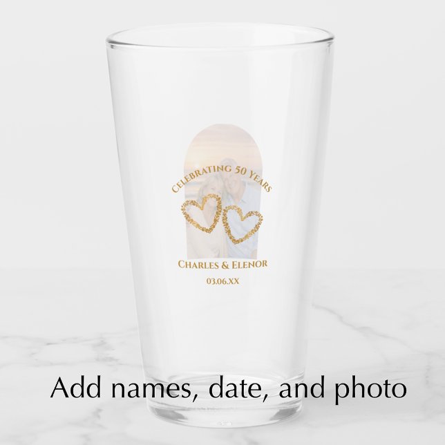 Verre Cadeau de 50e anniversaire de mariage personnalisé (Personalize this photo keepsake glass. Custom golden 50th wedding anniversary gift.
)