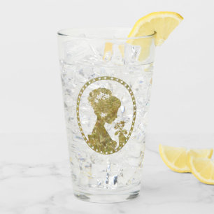 Verre Camée Or Élégant Dame Unique Fleurs Buvant
