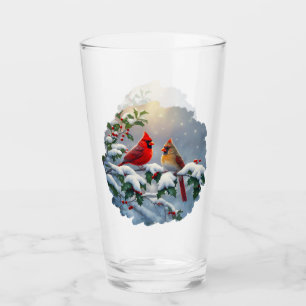 Verre Cardinaux rouges et Holly en neige